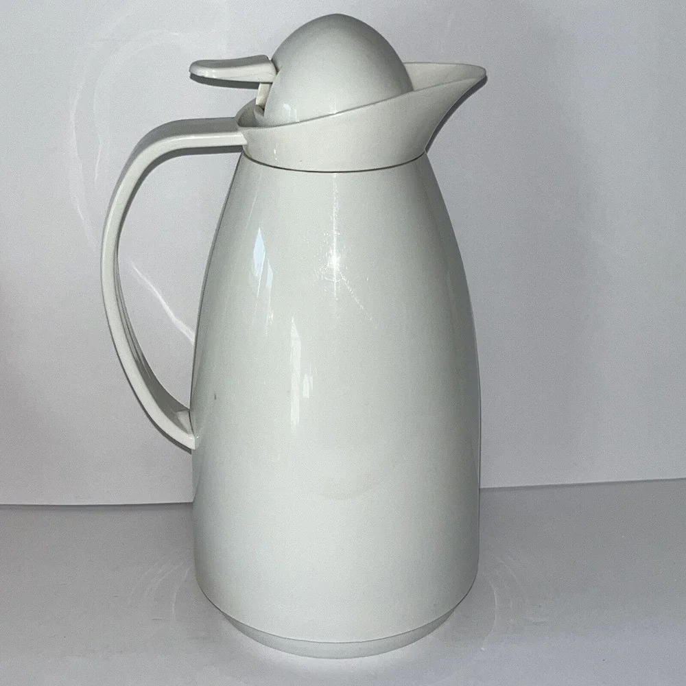 Vintage Insulated‎ Coffee Tea Thermal Pitcher Server Vacuum Carafe White Country